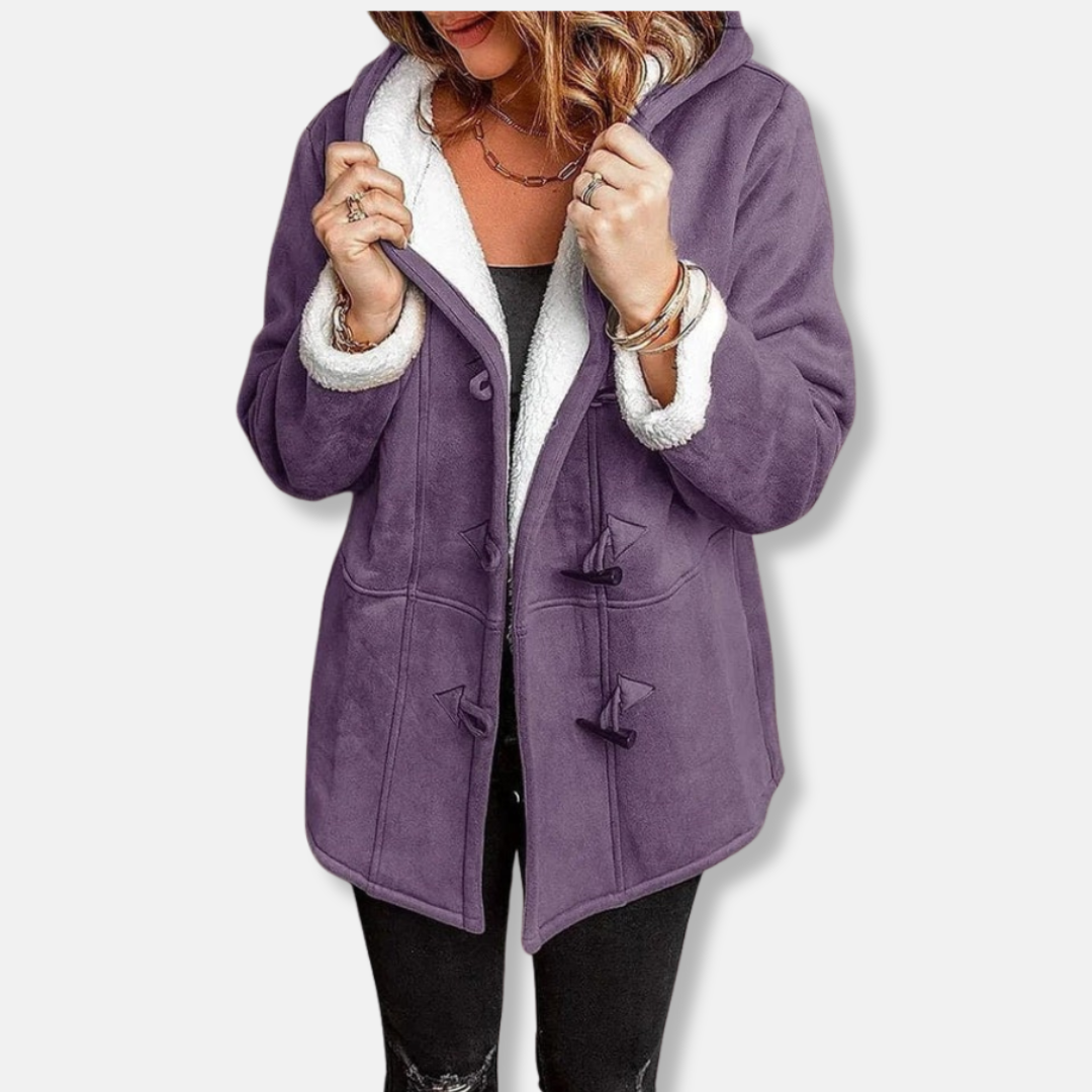 Street Wave Fleece Jacket With Hood Plush Lining Mid Length Toggle Closure Cozy Warm For Cold Days