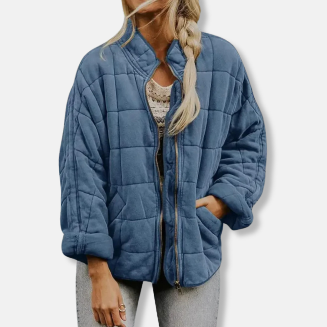 Street-Wave Padded Coat For Women Oversized Quilted Jacket With Stand Collar And Zipper