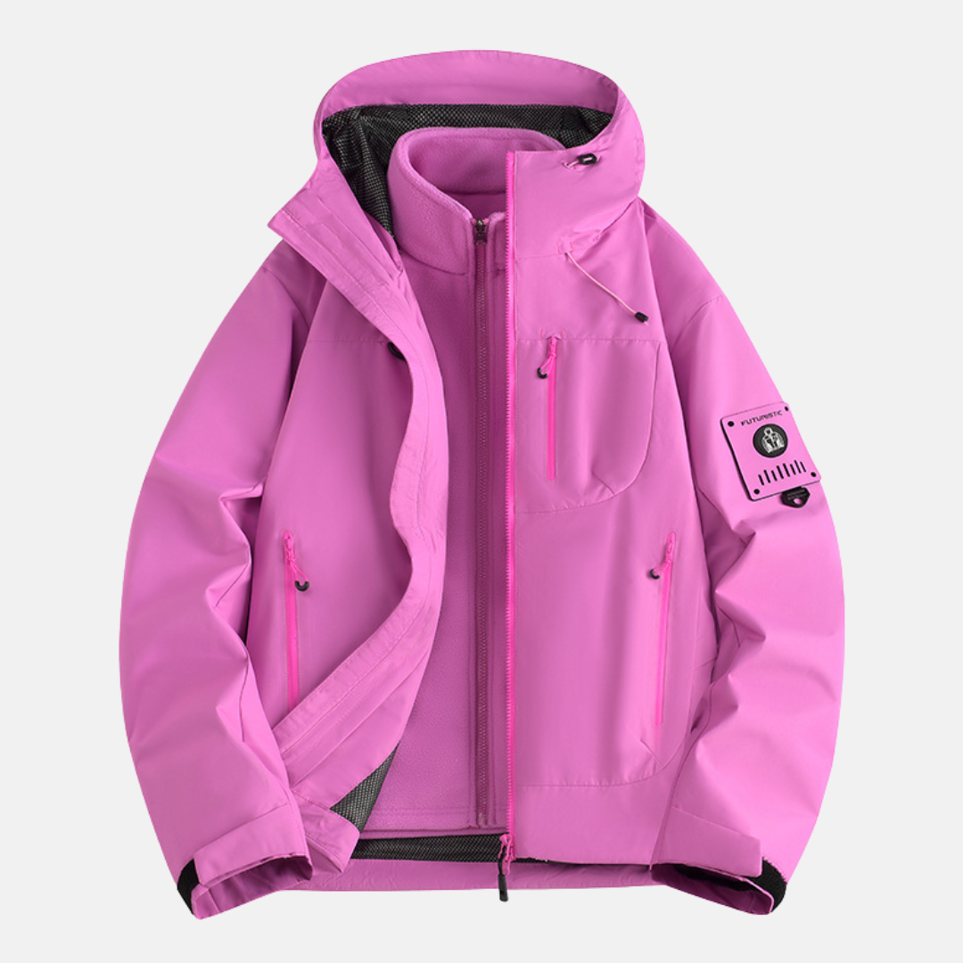 Men's 3 In 1 Jacket With Technical Fabric For All Seasons Adjustable Hood And Zipper Closure