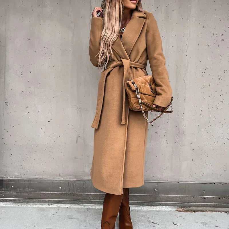 Street-Wave Long Wool Coat For Women Belted Winter Elegance Versatile Must-Have Essential