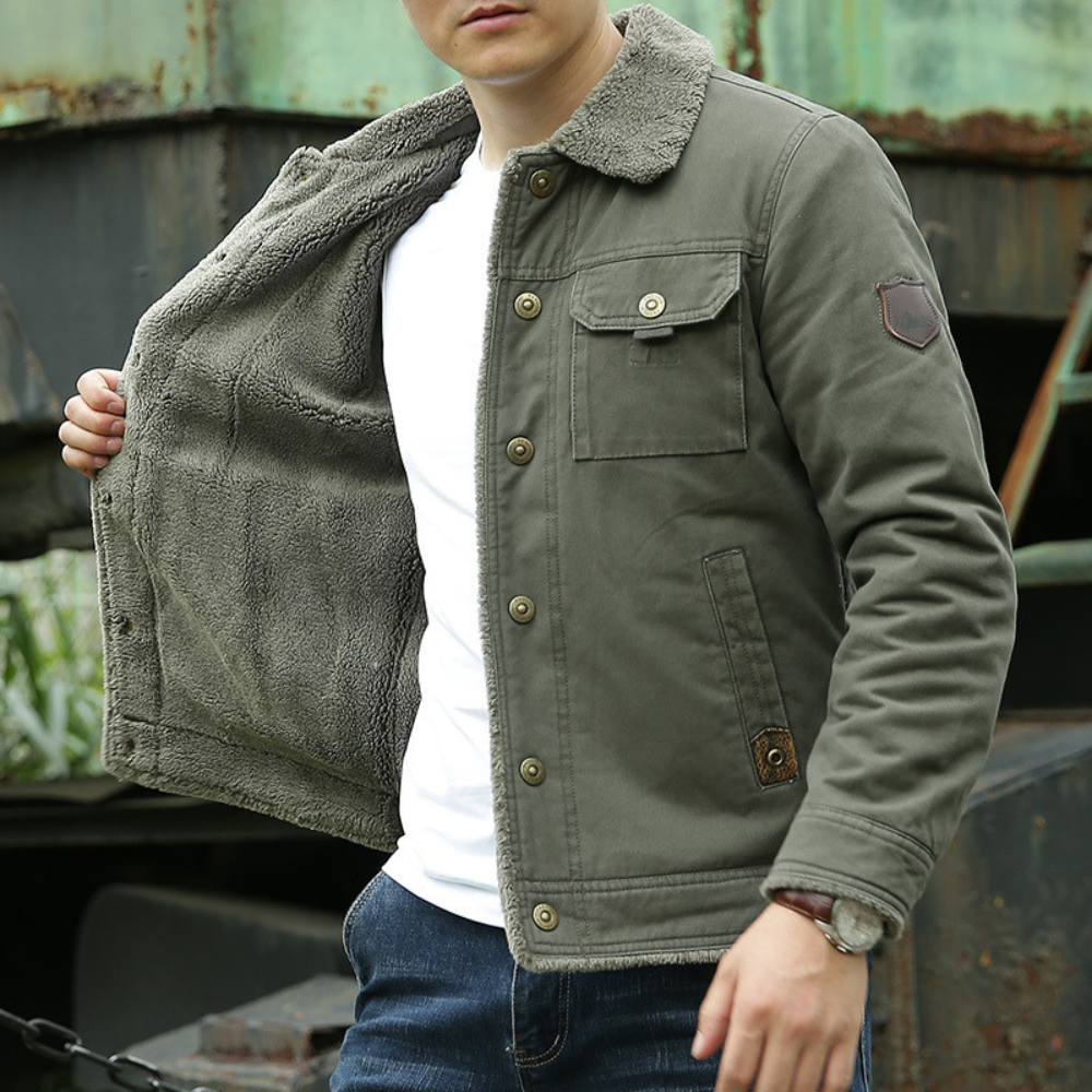 Street Wave Mens Windbreaker Jacket With Plush Fleece Lining Water Resistant Warm Coat
