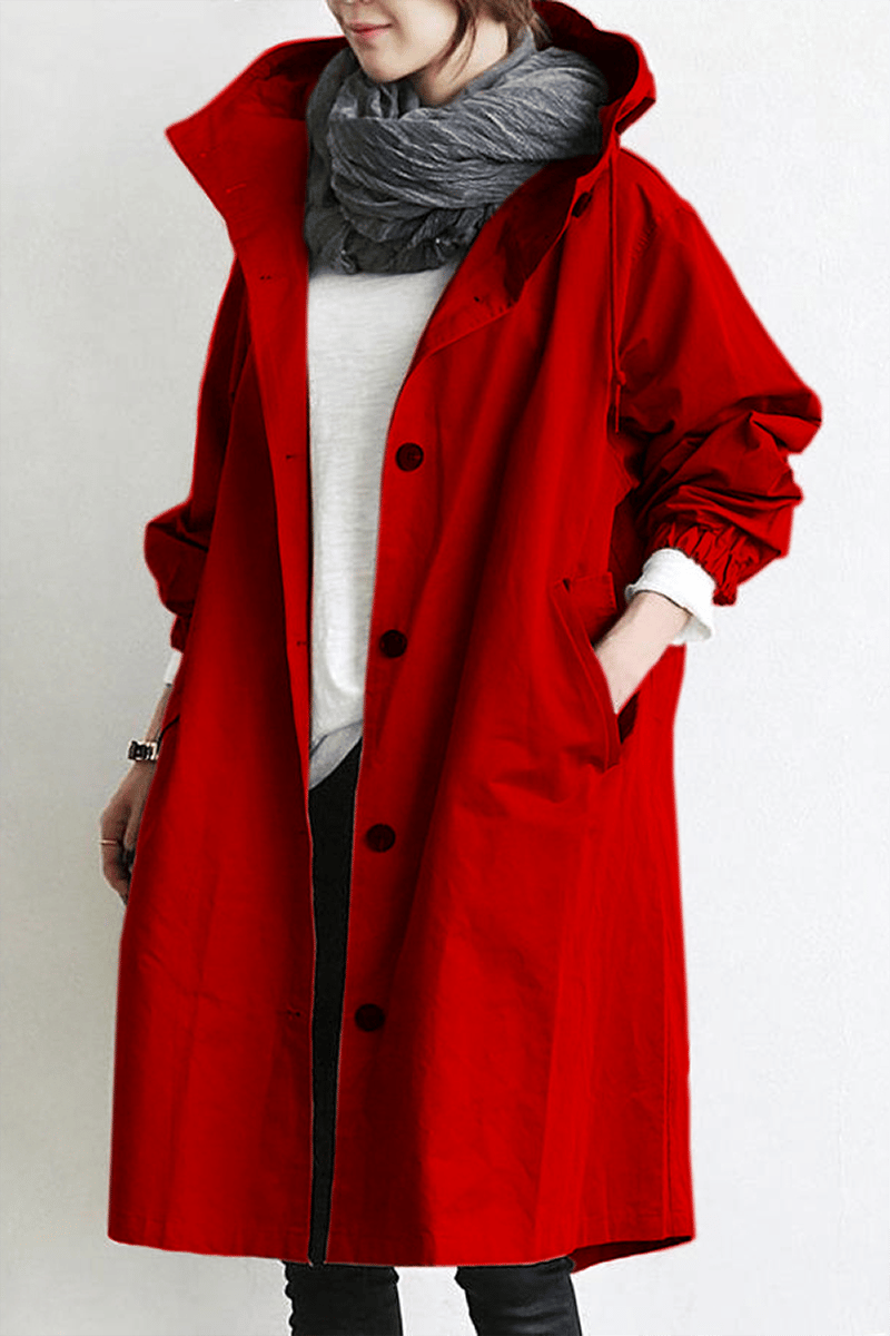 Streetwave Hooded Trench Coat For Women Cotton Blend Raincoat With Front Pockets