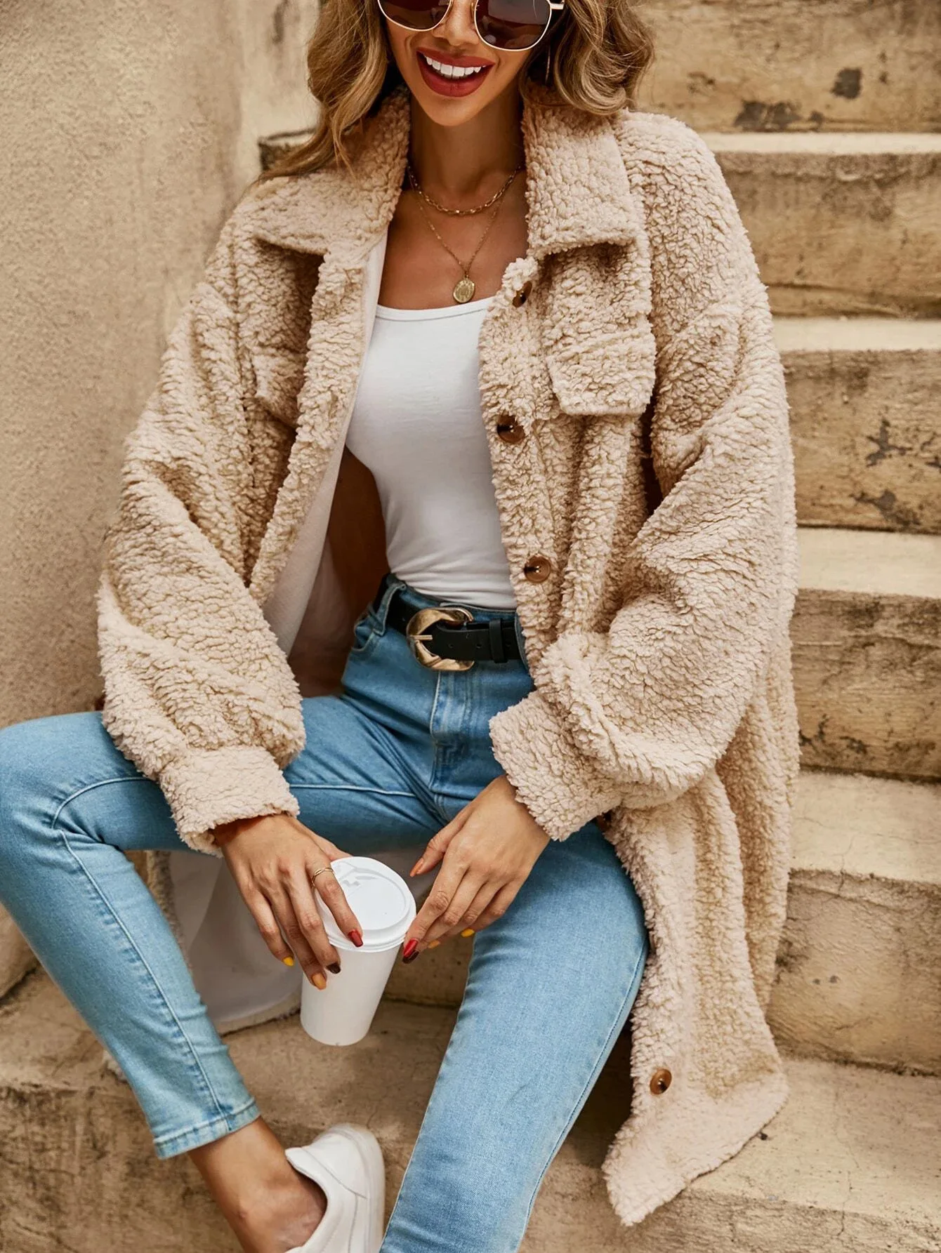 Street Wave Long Teddy Coat For Women Oversized Cozy Shearling Jacket Perfect For Cold Weather Versatile Everyday Style