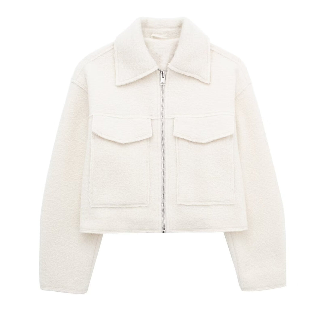 Street-wave Short Wool Jacket With Sharp Collar Structured Warmth For Modern Women