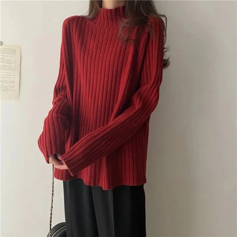 Street Wave High Neck Pullover For Women Cozy Warm Knit Sweater Winter Essential