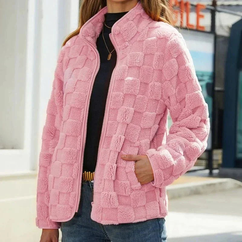 Streetwave Plaid Teddy Coat For Women Warm Plush Winter Jacket With Cozy Fit And Warmth