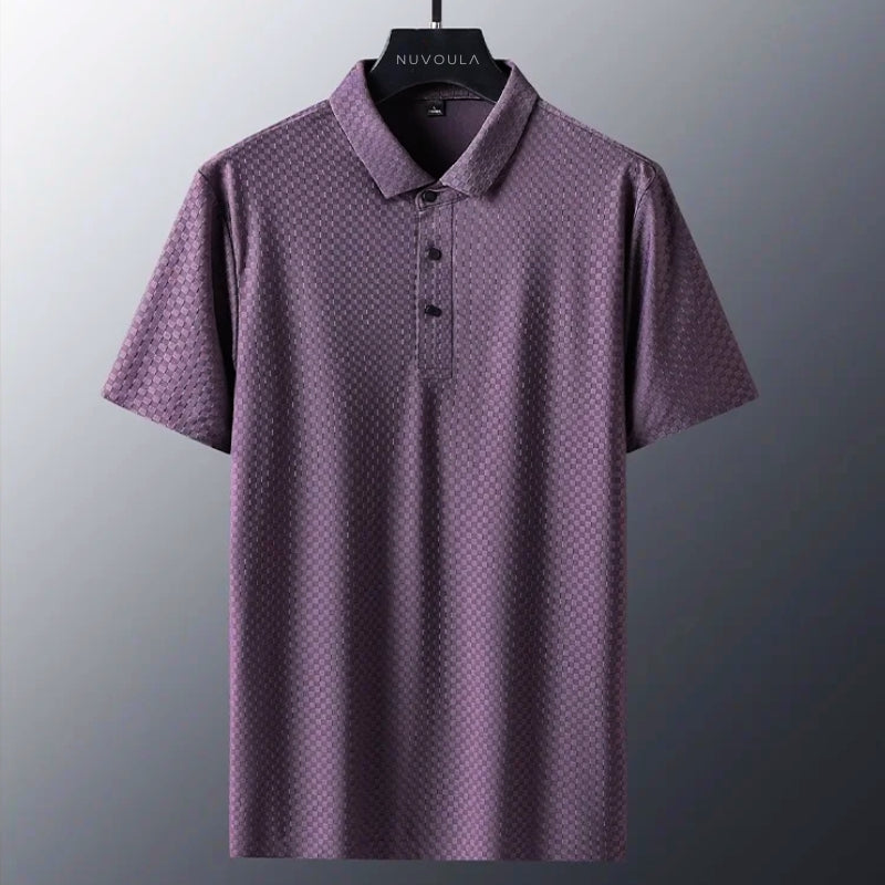 Delmon Men's Lightweight Stretch Polo Shirt With Breathable Checkerboard Pattern For Casual To Smart Casual Wear