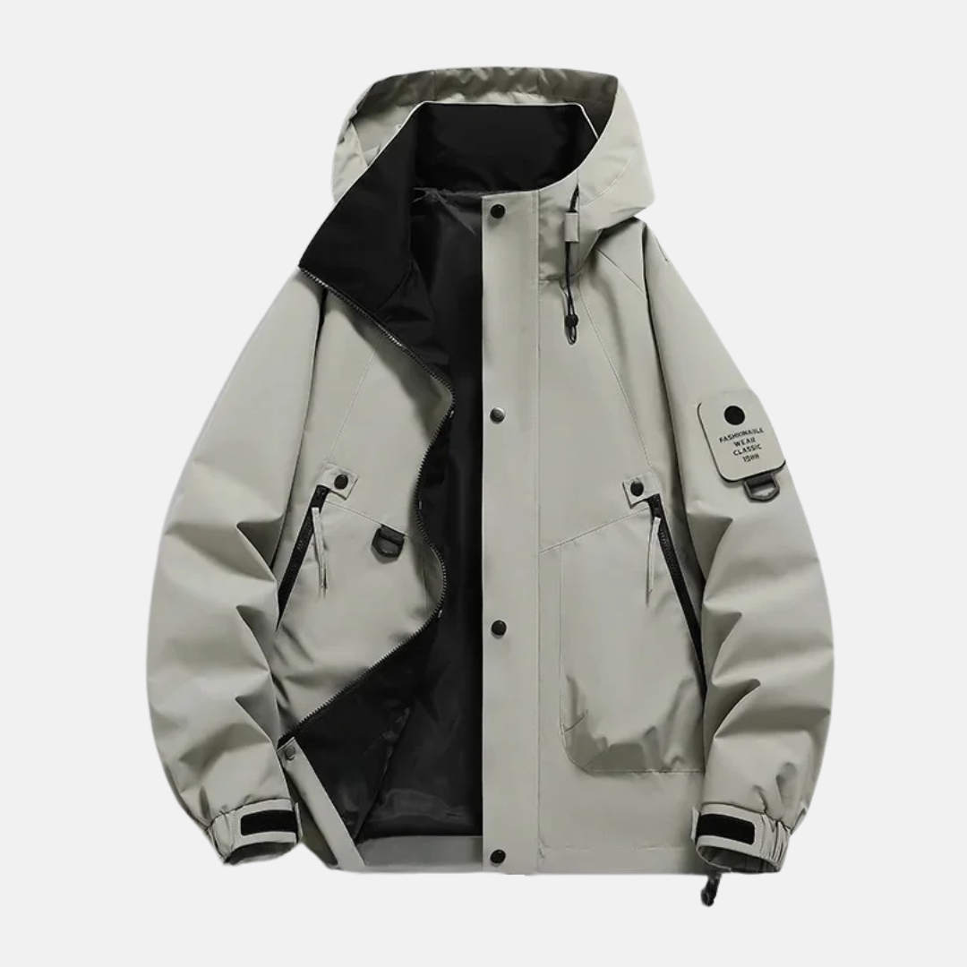 Men's Utility Jacket Water Resistant Adjustable Hood Multiple Pockets Relaxed Fit