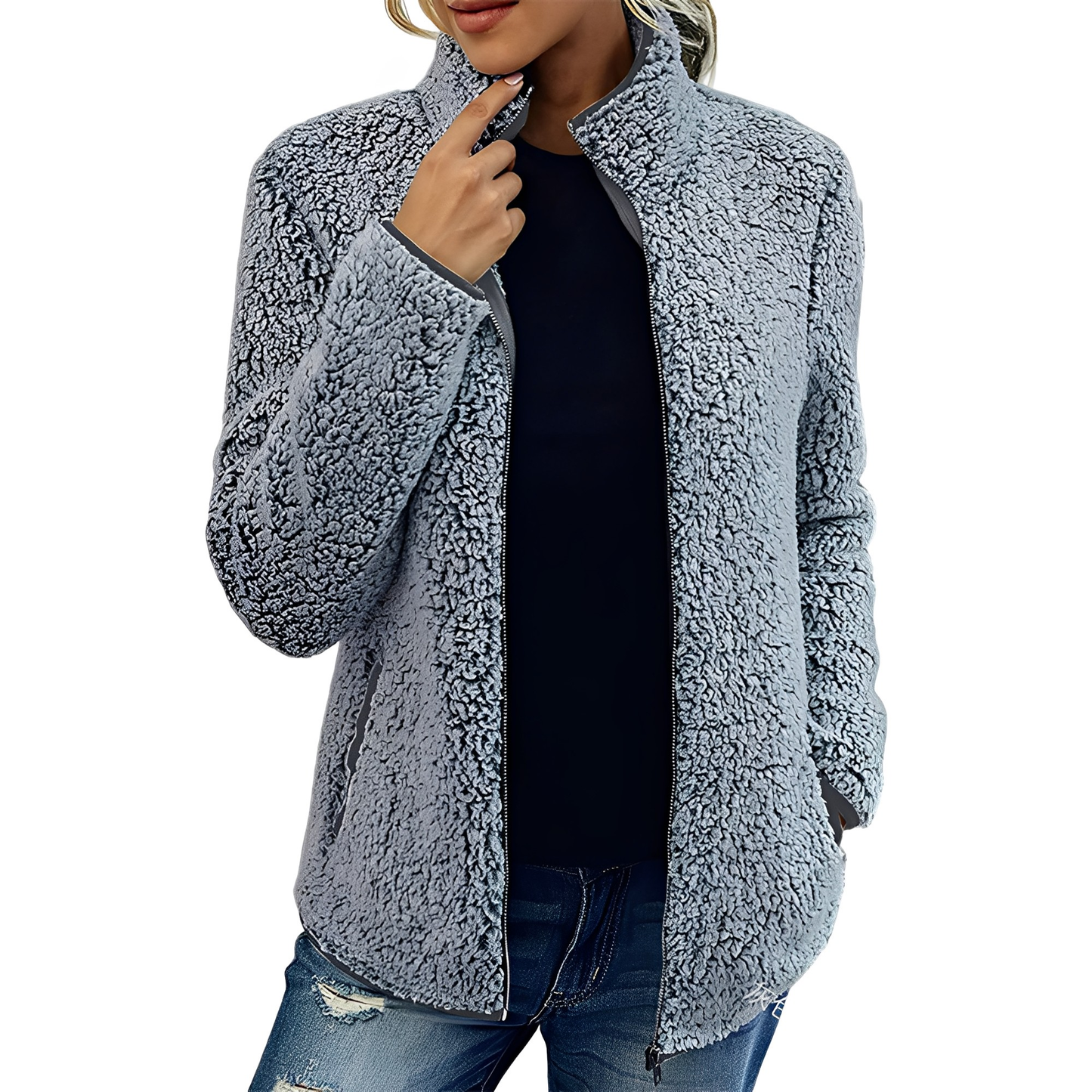 Street-wave Fleece Velour Coat For Women Cozy Warmth And Elegant Style With Zip Front