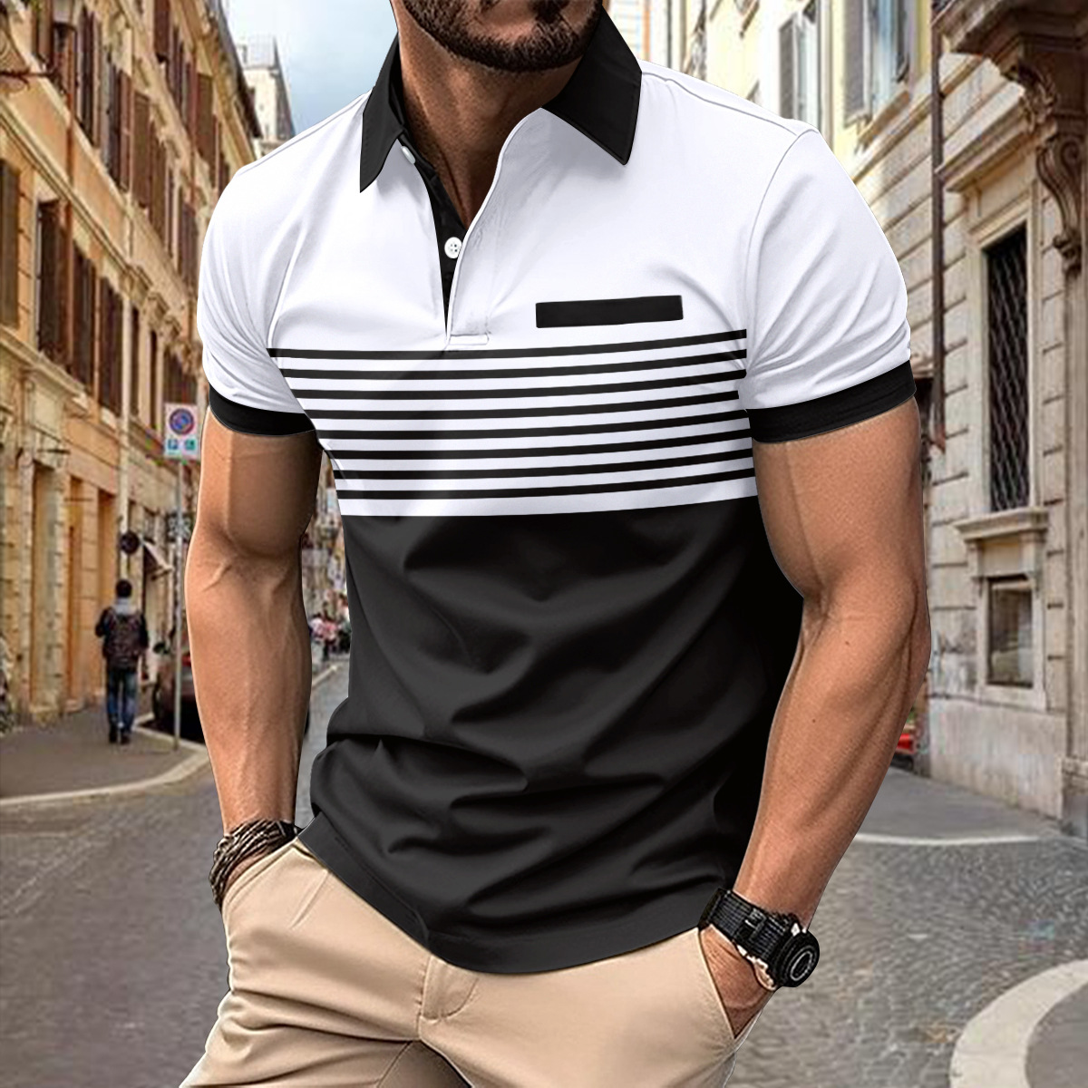 Mens Polo Shirt Street Wave Breathable Classic Polo For Casual And Active Wear