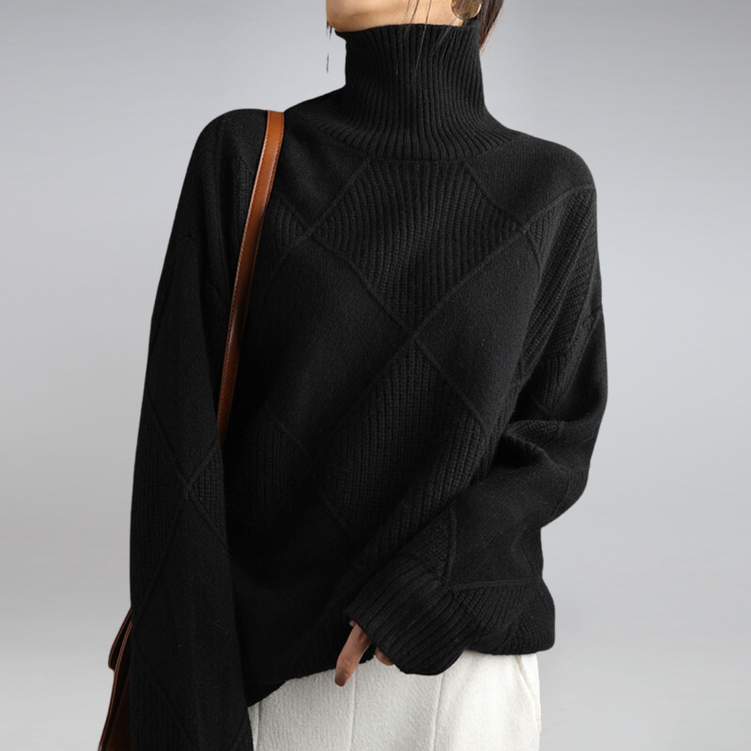 Street-Wave Cozy Womens Knit Sweater With Textured Diamond Panels And Crew Neck Casual