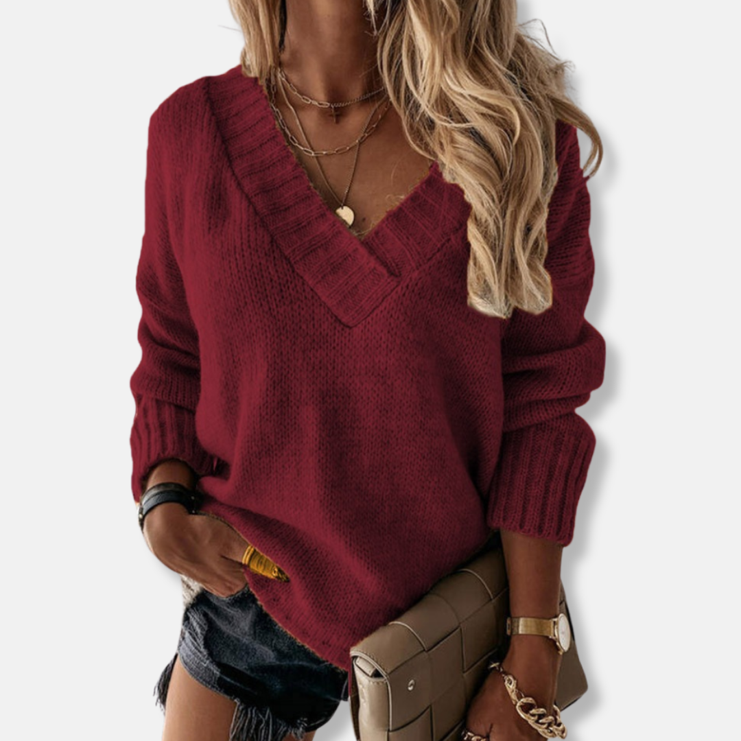 Nordisk-Flair Women Knit Sweatshirt Relaxed Fit Deep V Neck