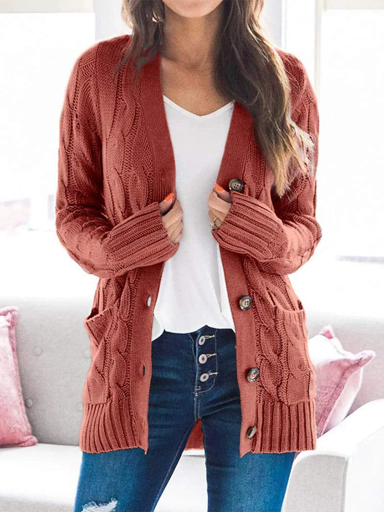 Street-wave Cable Knit Cardigan For Women Cozy Trendy Open Front With Pockets Everyday Wardrobe
