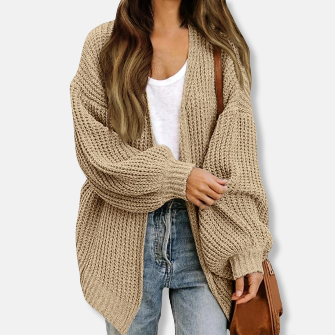 Women’s Cardigan - Knit - Oversized Fit - Lantern Sleeves - Ribbed Cuffs
