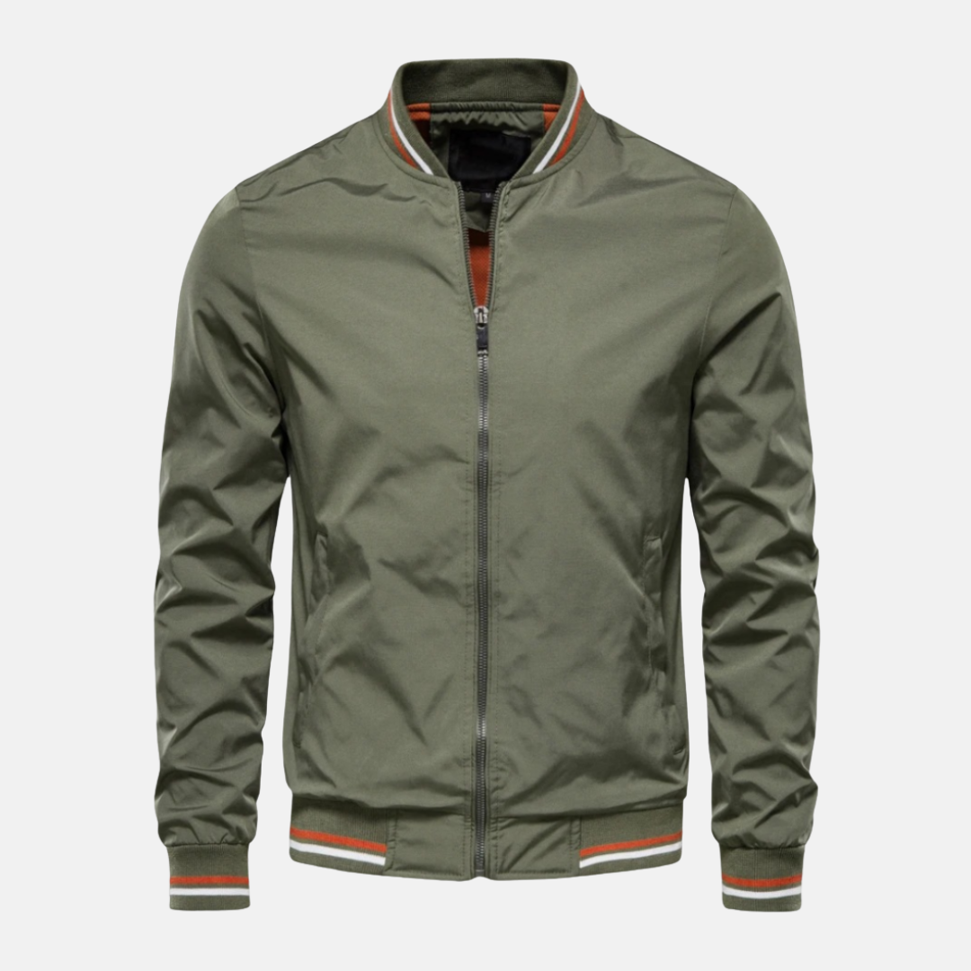 Men's Bomber Jacket Lightweight With Relaxed Fit Striped Ribbed Edges Zipper Closure