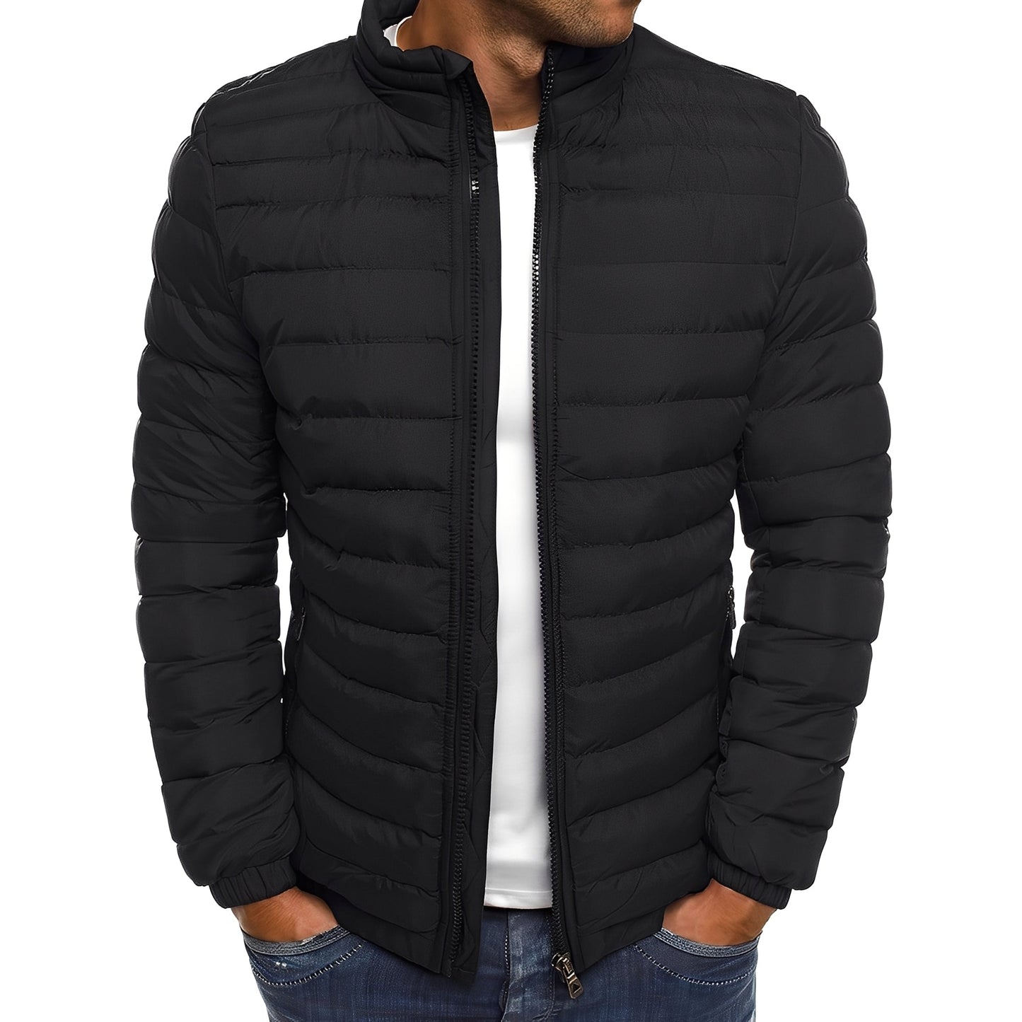 Street-wave Lightweight Puffer Jacket For Men - Casual Everyday Outerwear With Easy Comfort