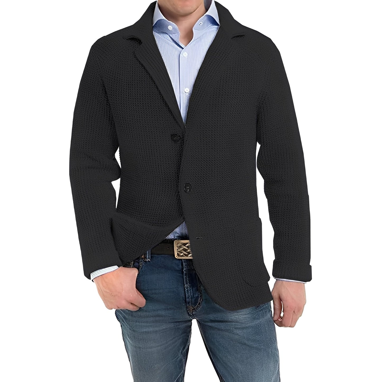 Street-wave Knit Blazer For Men With Patch Pockets All-Season Elegant Versatile Jacket