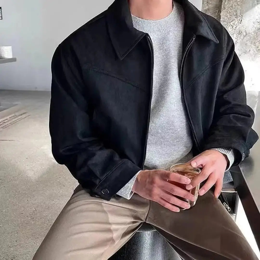 Street-Wave Stéphane Parker Mens Luxury Suede Streetwear Jacket With Classic Lapel And Modern Loose Fit For Spring