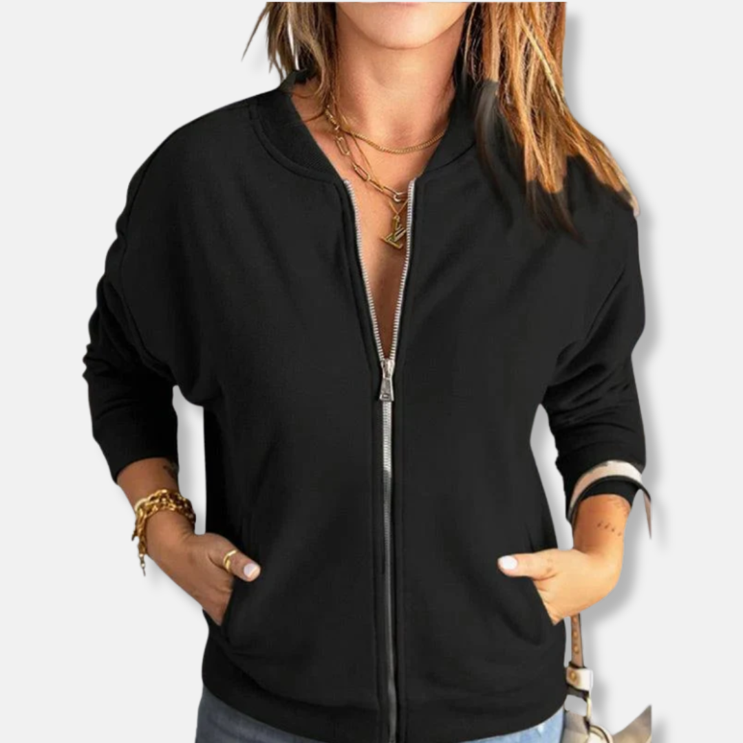 Street-wave Lightweight Jacket For Women Zip Front With Ribbed Cuffs And Casual Style