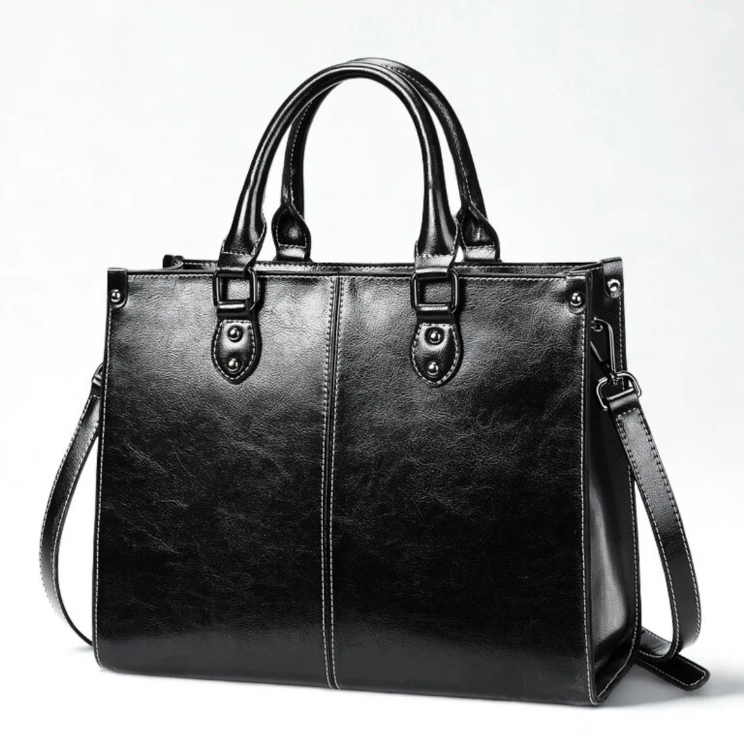 Street-Wave Arden Structured Tote Bag - Genuine Leather, Polished Structured Silhouette, Spacious Work To Weekend Interior