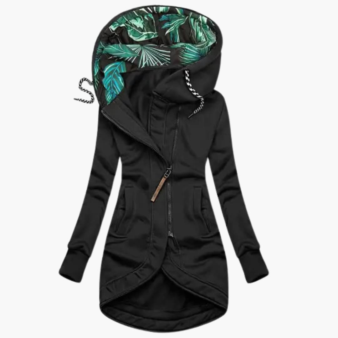 Street Wave Tropical Leaf Zip Hoodie For Women Trendsetting Urban Streetwear With Asymmetric Front Zipper And Cozy Lined Hood