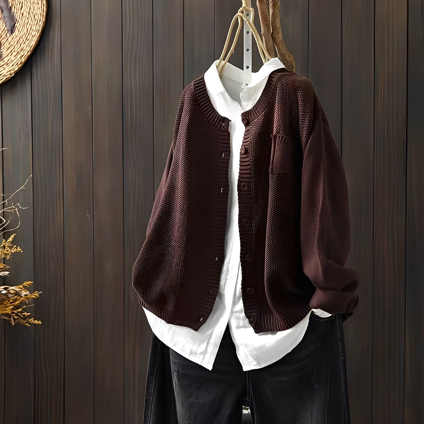 Street-wave Cardigan For Women Cozy Classic Knit With Button Front And Front Pockets
