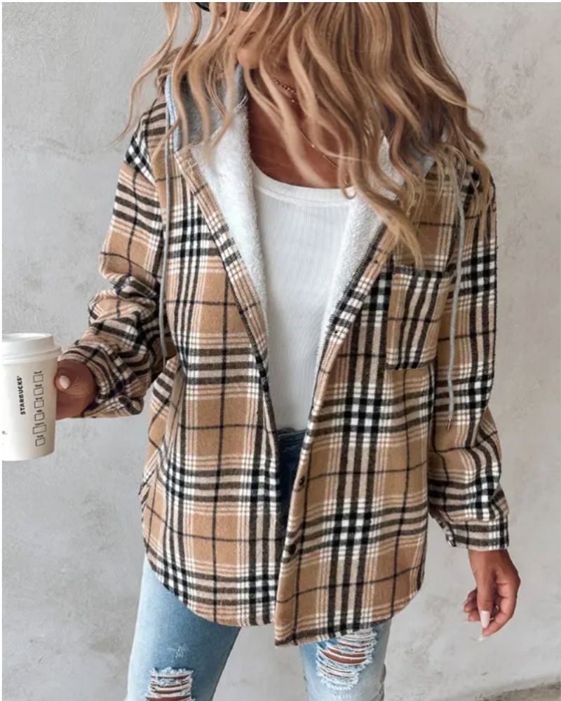 Street-wave Soft Flannel Plaid Jacket for Women, Cozy Warm Winter Coat, Cotton Blend