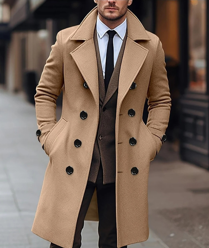 Street-Wave Men's Double Breasted Wool Coat With Wide Lapels For Elegant Winter Warmth And Style