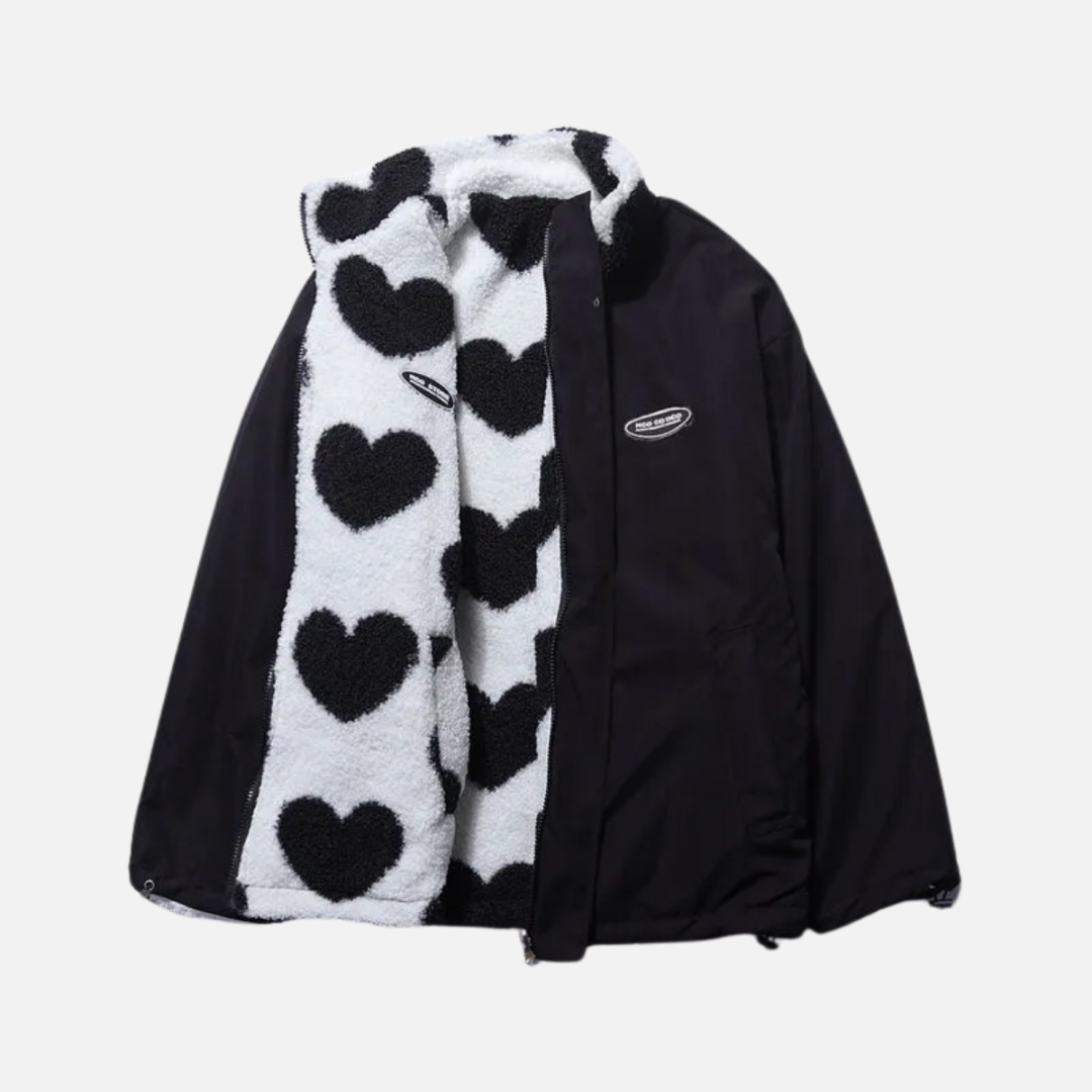 Street-wave Women's Winter Puffer Jacket With Zip Front Cozy Fleece Lining Hearts Print