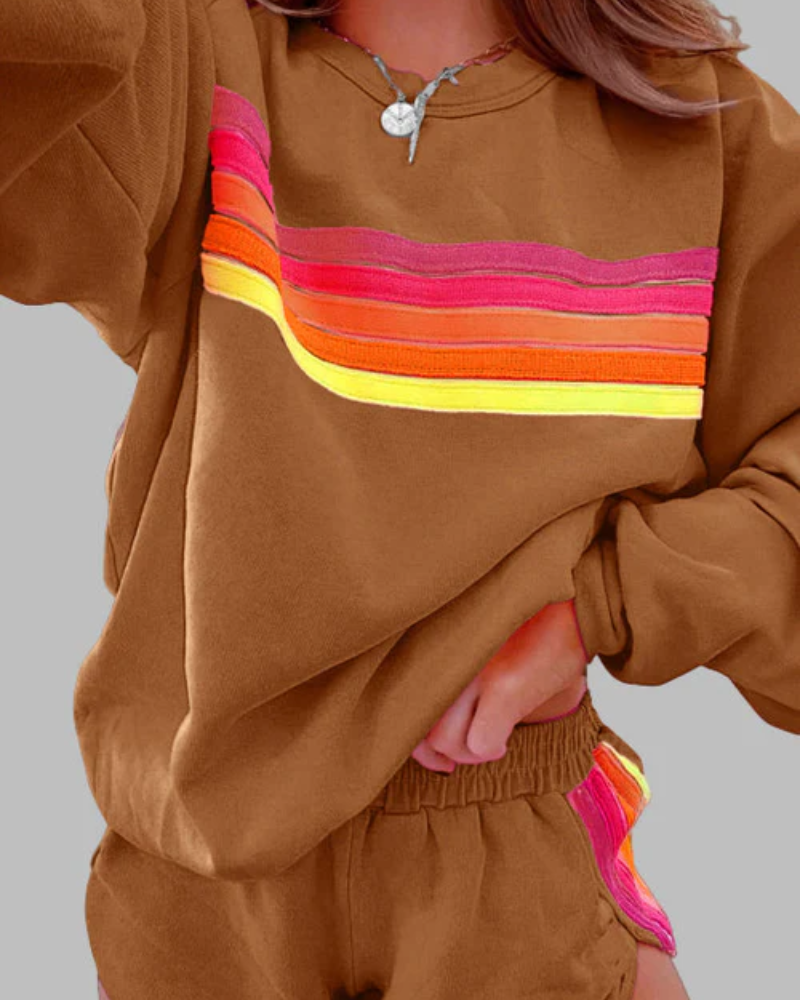 Street-wave Striped Pajama Set for Women Cozy Relaxed Fit Sleepwear Colorful Stripes