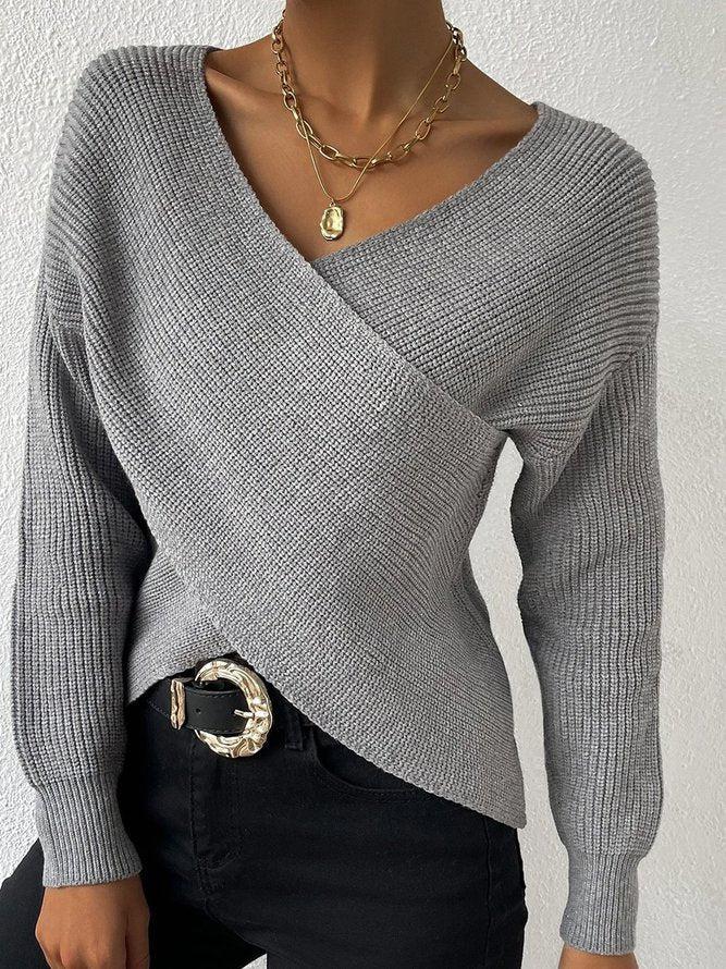 Street-Wave Knit Wrap Sweater With V-Neck For Women Timeless Comfort Effortless Chic Versatility