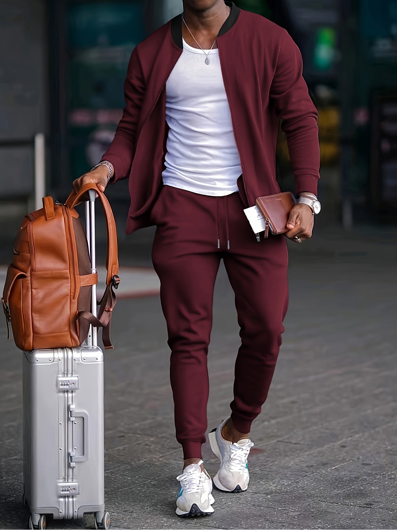 Streetwave Mens Stand Collar Suit Set For Traveling Professionals And Business Comfort Two Piece