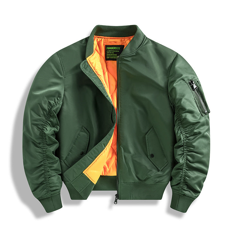 Street Wave Windproof Bomber Jacket Insulated Warm Urban Winter Coat For Men With Orange Lining