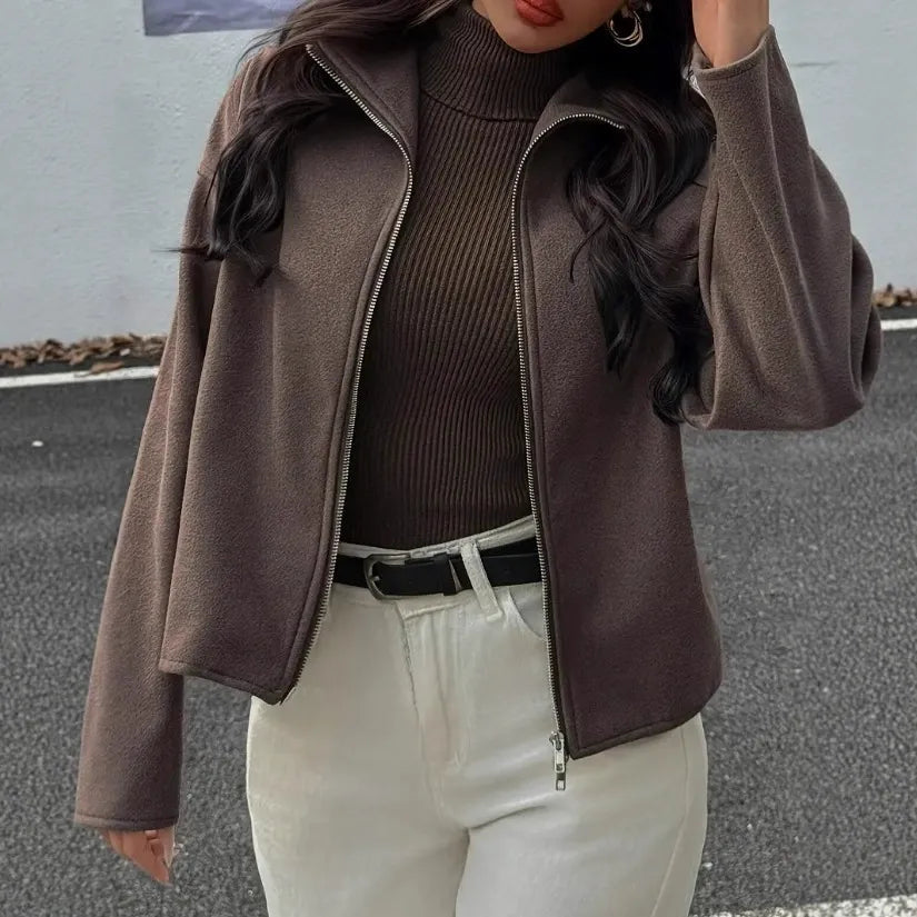 Street-Wave Women's Short Zip Jacket With Stand Collar For Modern Comfort And Effortless Style
