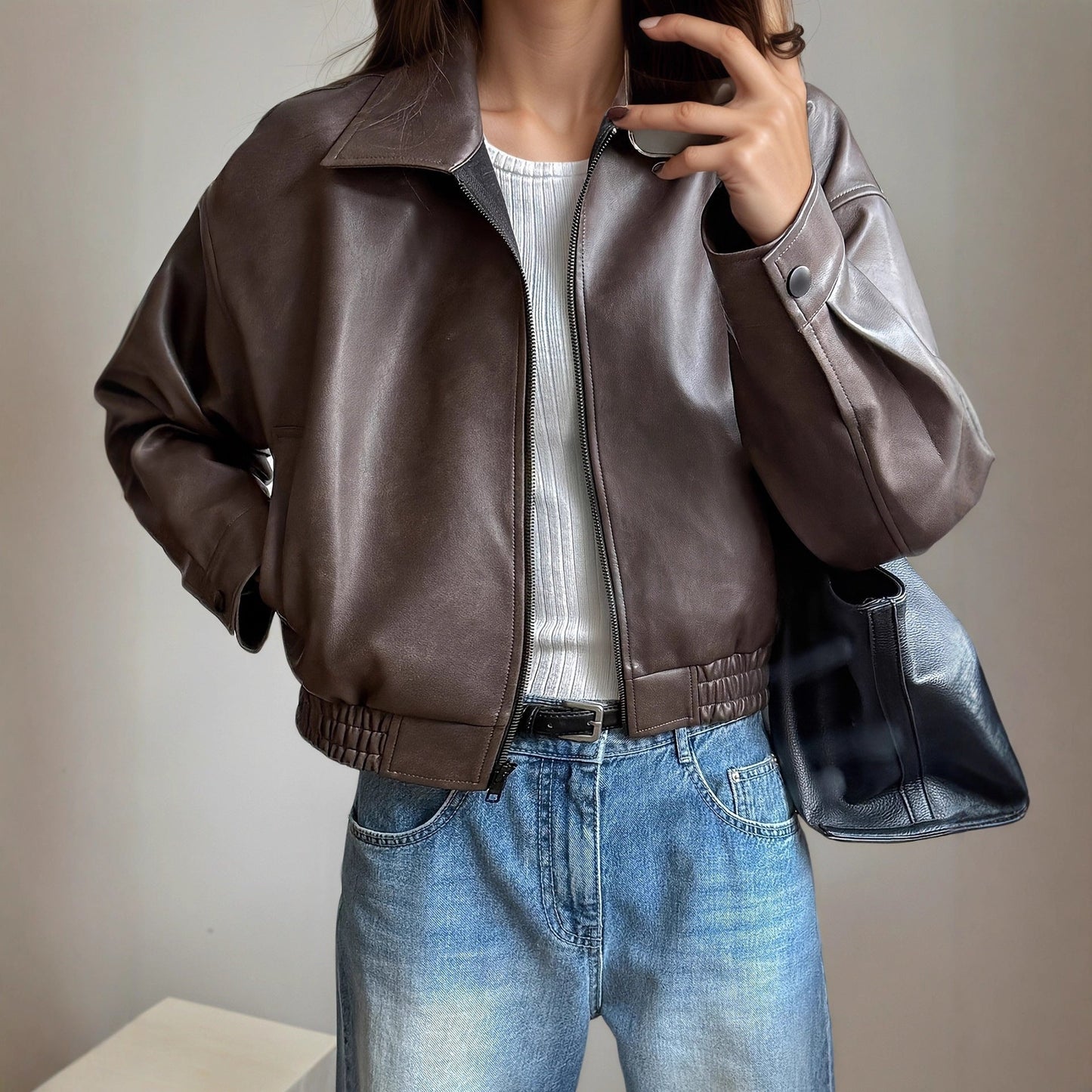 Street Wave Leather Jacket Women Elvira Premium Soft Durable Leather With Zip Front