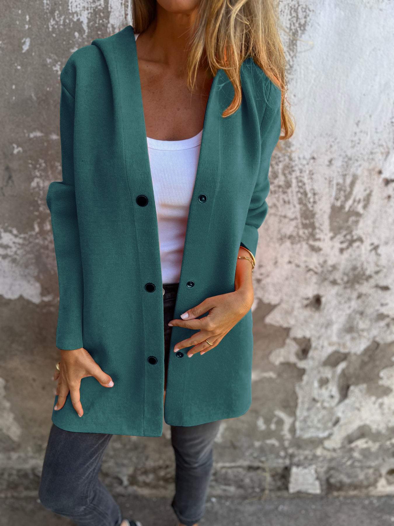 Street-wave Plus Size Women's Mid Length Coat With Button Closure And Classic Collar