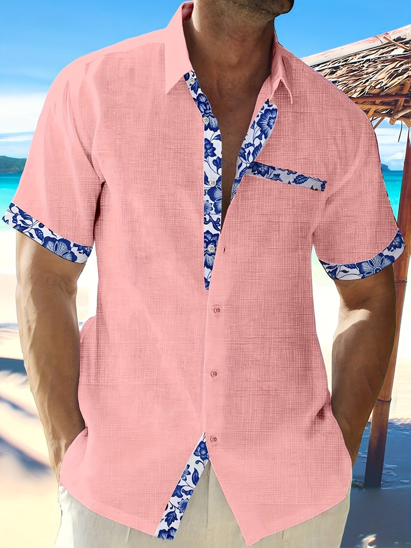 Streetwave Gideon Summer Shirt Lightweight Breathable Linen For Men With Floral Trim