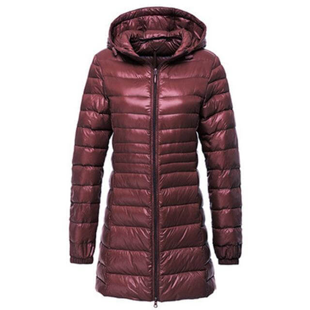 Street-wave Women's Lightweight Long Down Jacket With Premium Warmth And Hooded Comfort