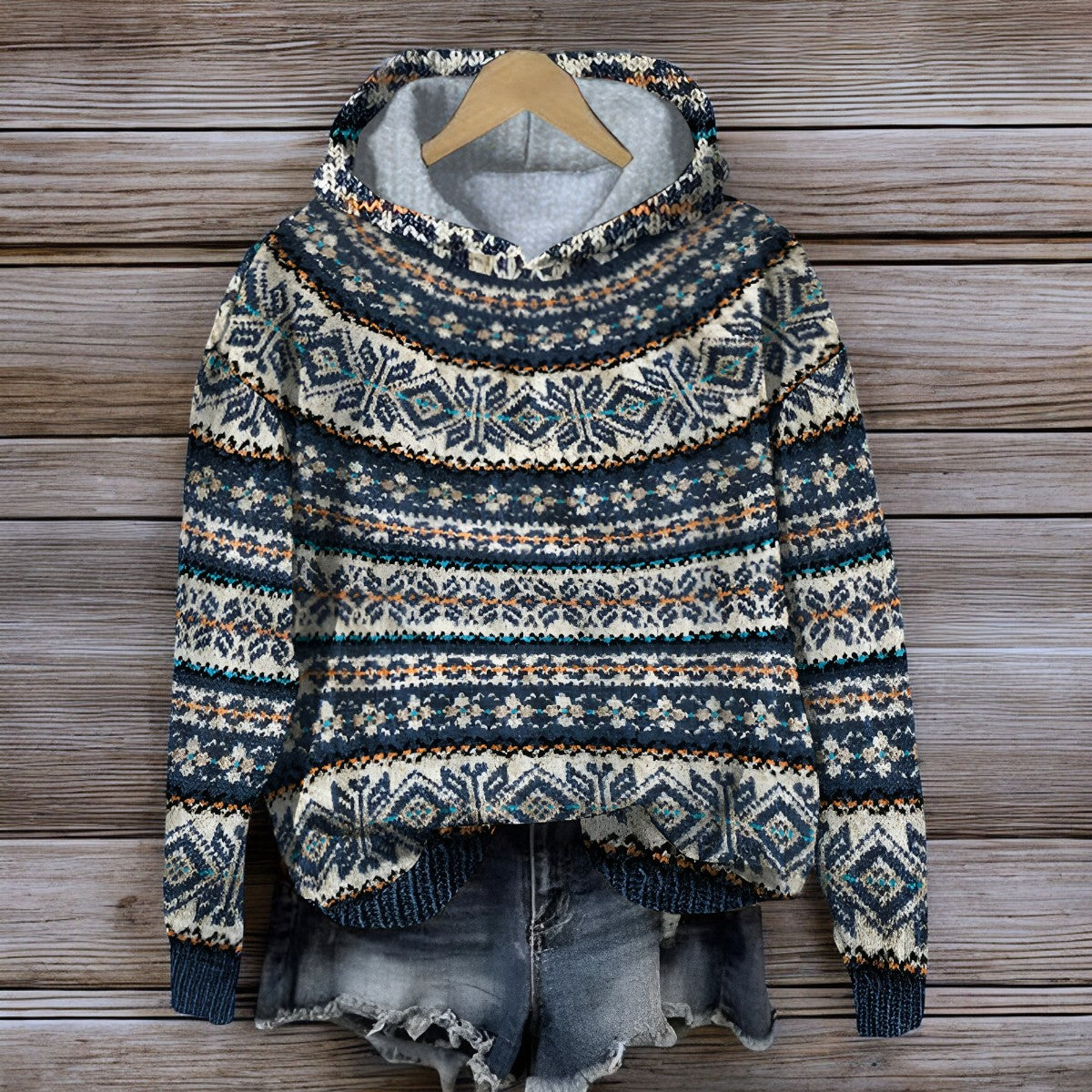Streetwave Icelandic Knitted Hoodie For Winter Cozy Nordic Warmth For Outdoor Adventurers