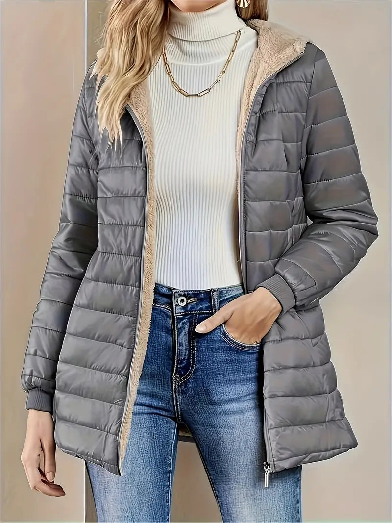 Street-wave Womens Mid-Length Hooded Puffer Coat Warm Cozy Comfort With Modern Style