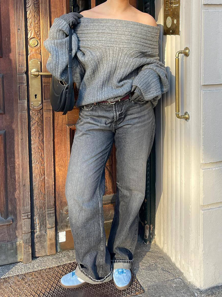 Street-Wave Ribbed Knit Wool Pullover For Women Soft Timeless Elegant Warm Cozy Sweater