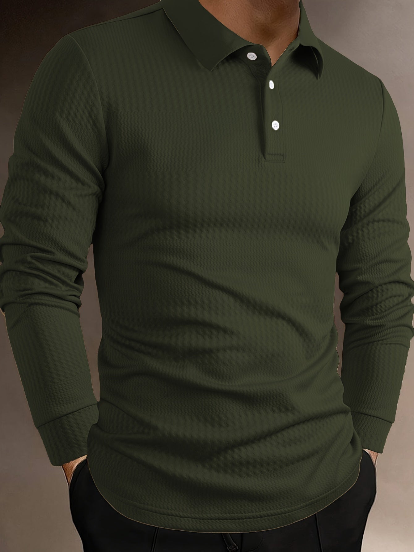 Street-wave Long Sleeve Polo Textured Knit Design For Men Elegant Comfort And Style