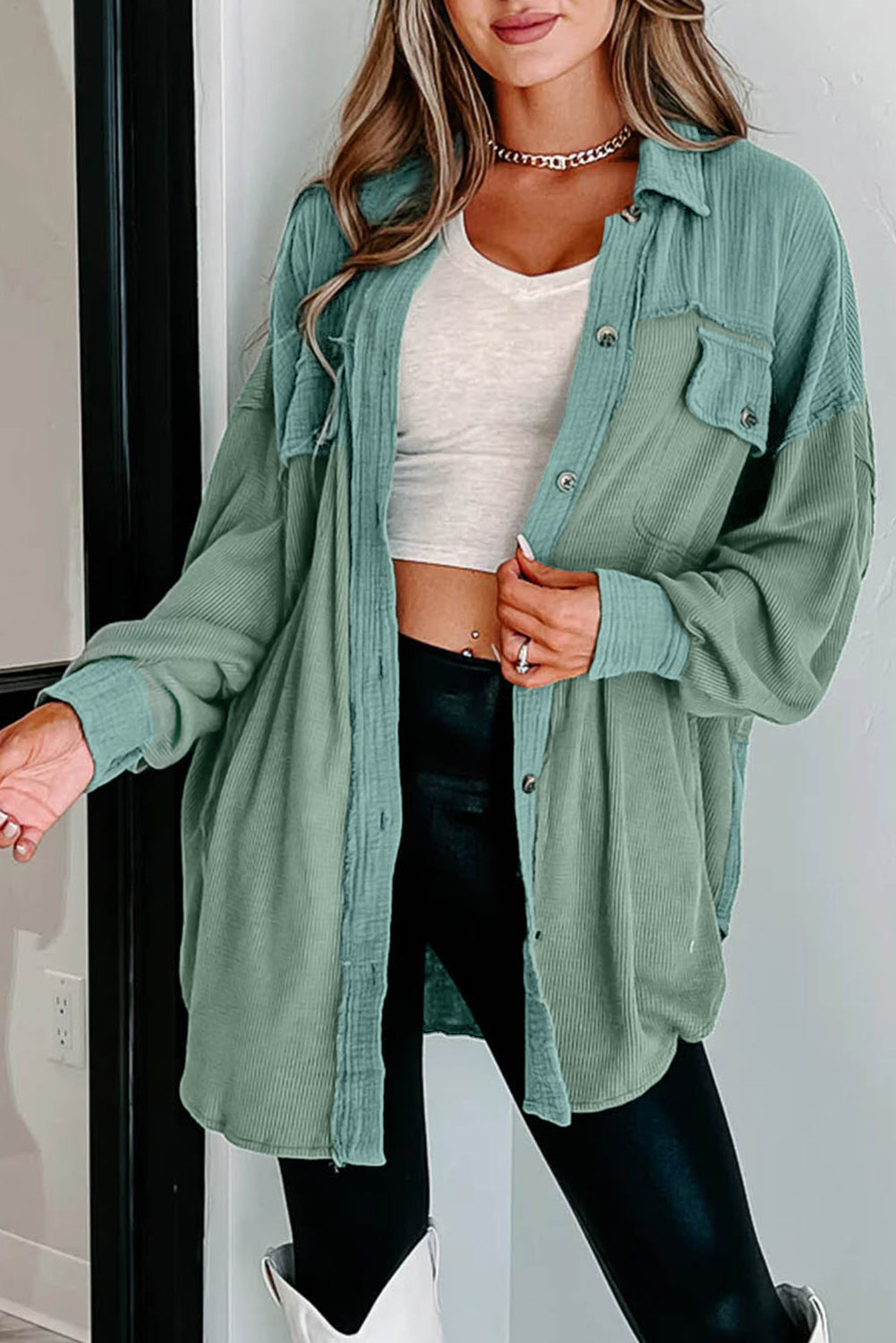 Street-wave Corduroy Long Shirt Women Cotton-Poly Blend For Effortless Casual Comfort