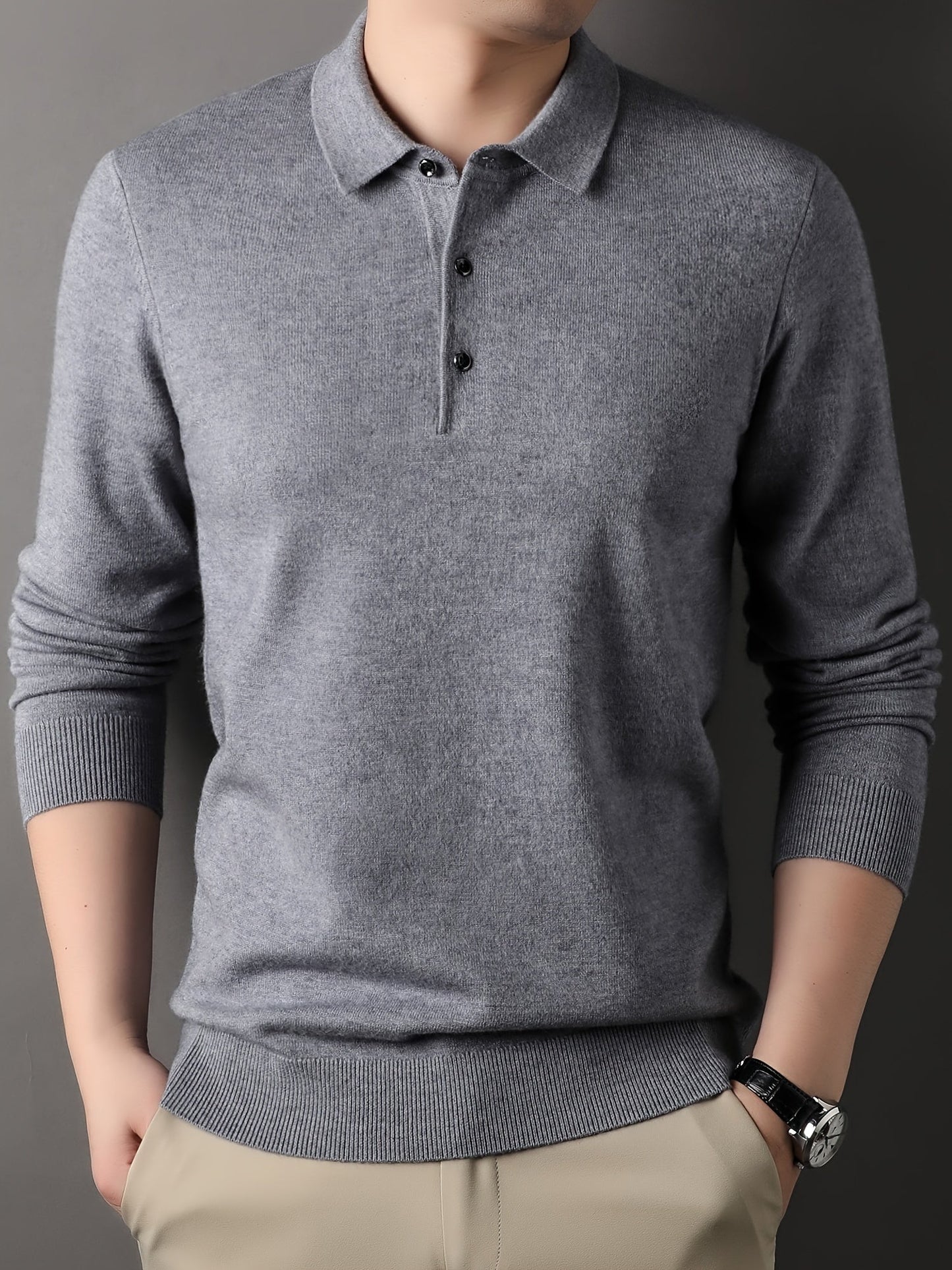 Street Wave Classic Knit Polo Shirt Soft Wool Blend For Men Everyday Comfort And Style