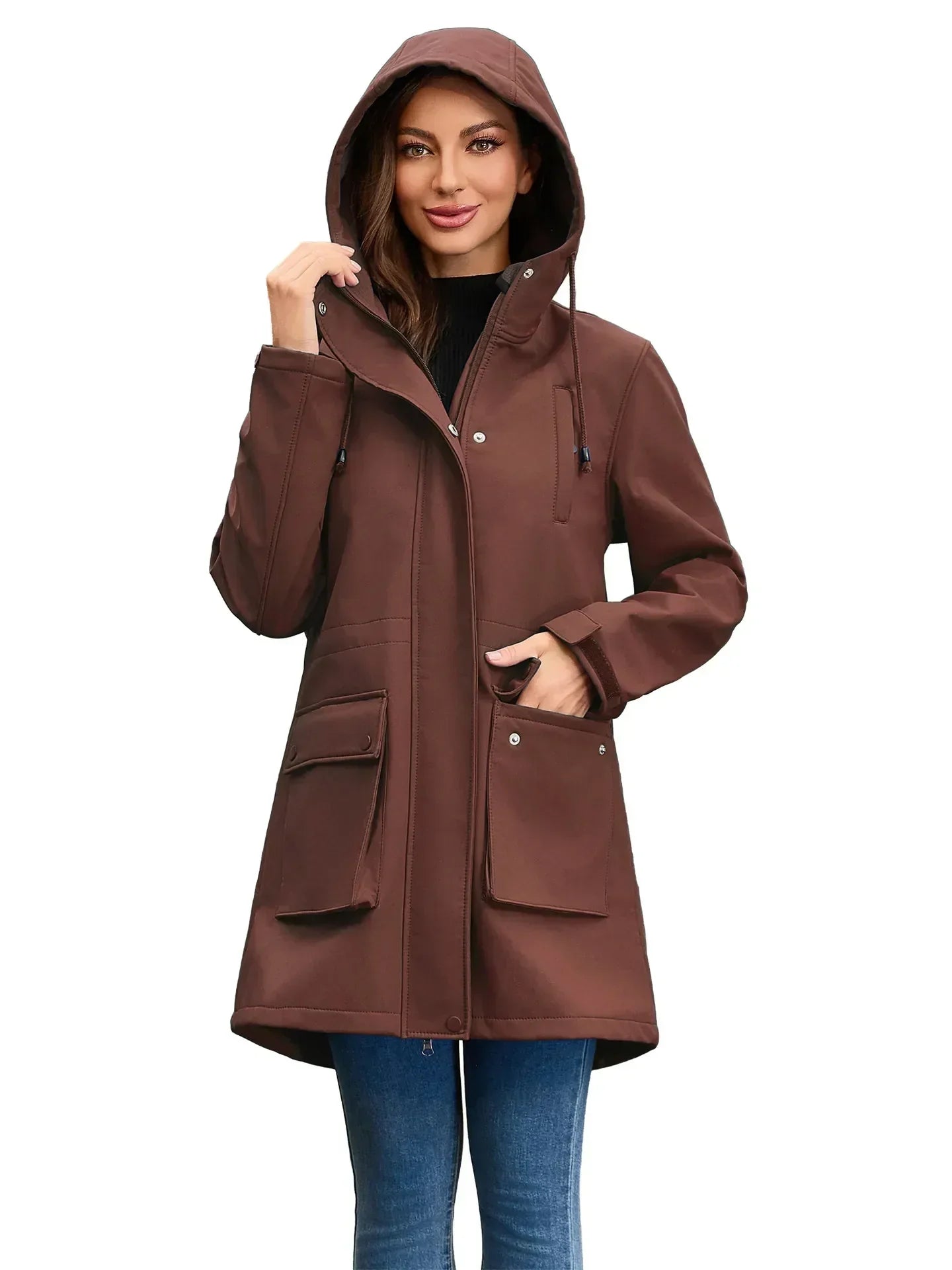 Street-wave Waterproof Hooded Softshell Jacket For Women, Windproof Rain Shield, Cozy Comfort