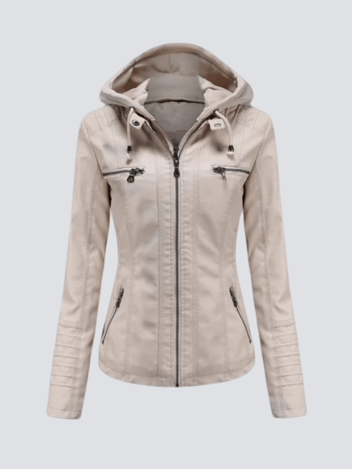 Street-Wave Women's Hooded Leather Jacket - Elegant Fit, Cozy Comfort, Figure-Flattering Silhouette