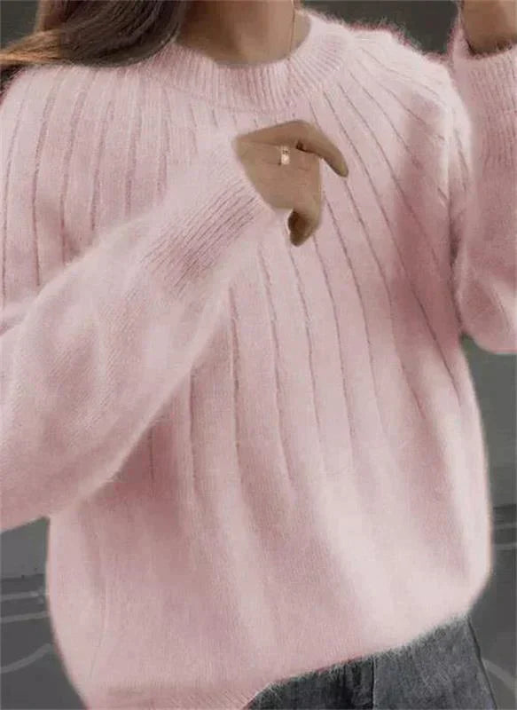 Street Wave Women's Cashmere Sweater Ultra Soft Ribbed Crewneck Pullover For Autumn Warmth