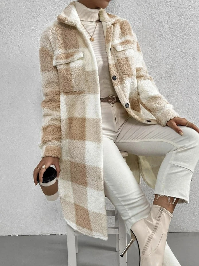 Streetwave Teddy Coat Plush Bear Fur Winter Coat For Women With Plaid Pattern And Cozy Warmth