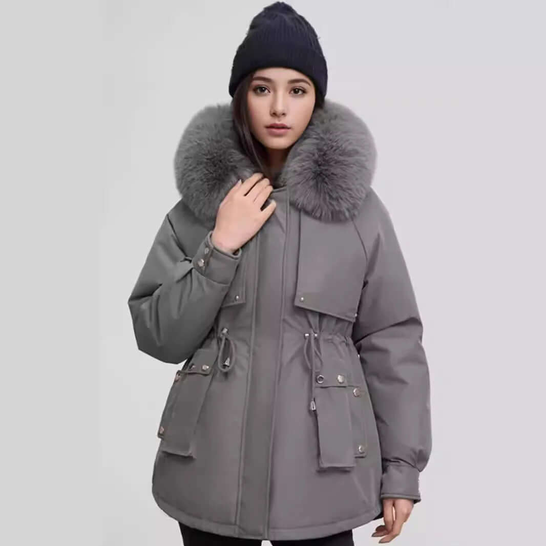 Street-wave Winter Faux Fur Collar Coat for Women, Ultra Warm Cozy Outerwear with Luxe Fur Trim