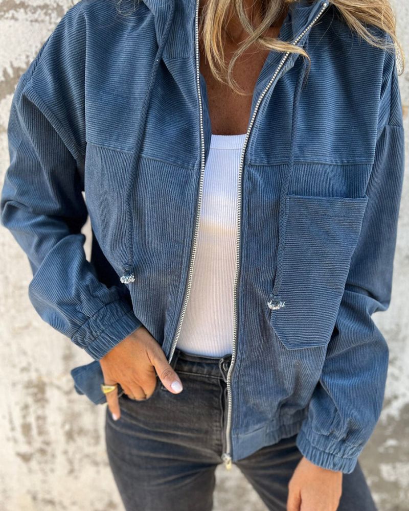 Street-Wave Lightweight Corduroy Hooded Jacket For Women Breathable Cozy Spring Essential